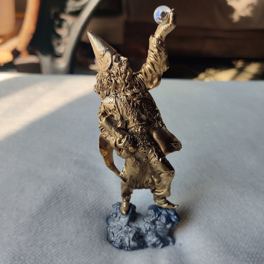 VTG Merlin Wizard Crystal Ball Figurine Andrew Chernak Pewter Gold Tone 5" 80s